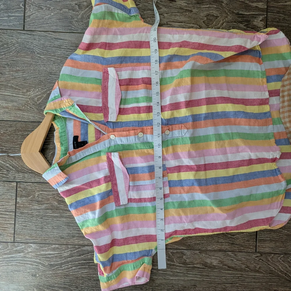 J.Crew Linen Blend Button Top Blouse Multicolored Stripe Size 0 XS Rainbow - Picture 7 of 10